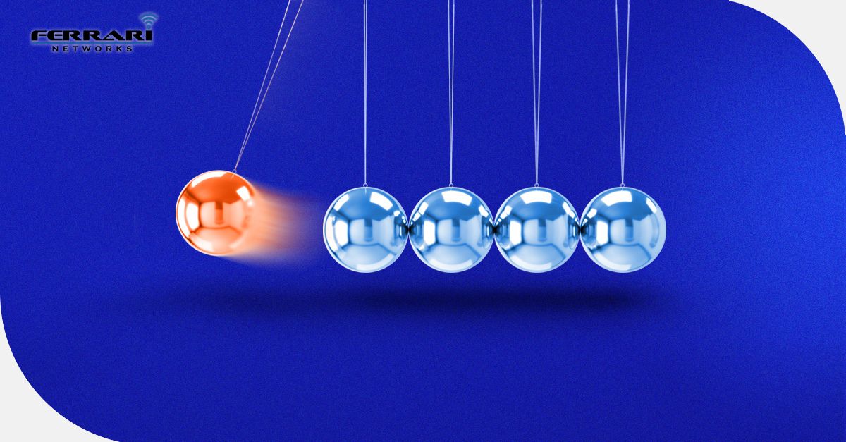 Newton's cradle illustrating momentum and business preparedness