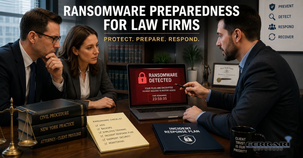 Law firm preparing its systems and response plan for a ransomware attack